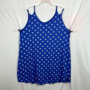 Catherines Blue w/White Lightweight Nightgown Double Shoulder Straps - 0X/14/16W